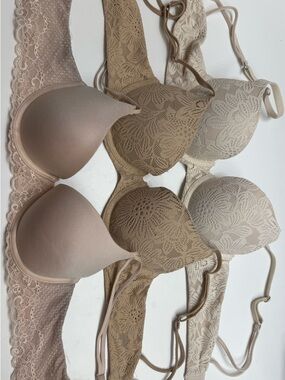 aerie Lace sunnie push-up Bra Set in Nude, Taupe & Cream